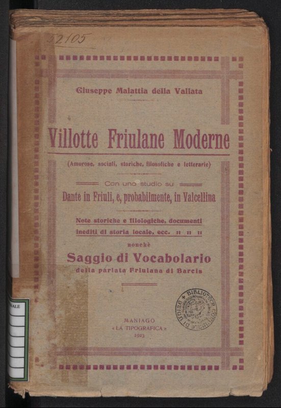 Copertina  Villotte friulane moderne : amorose, sociali, storiche, filosofiche e letterarie
