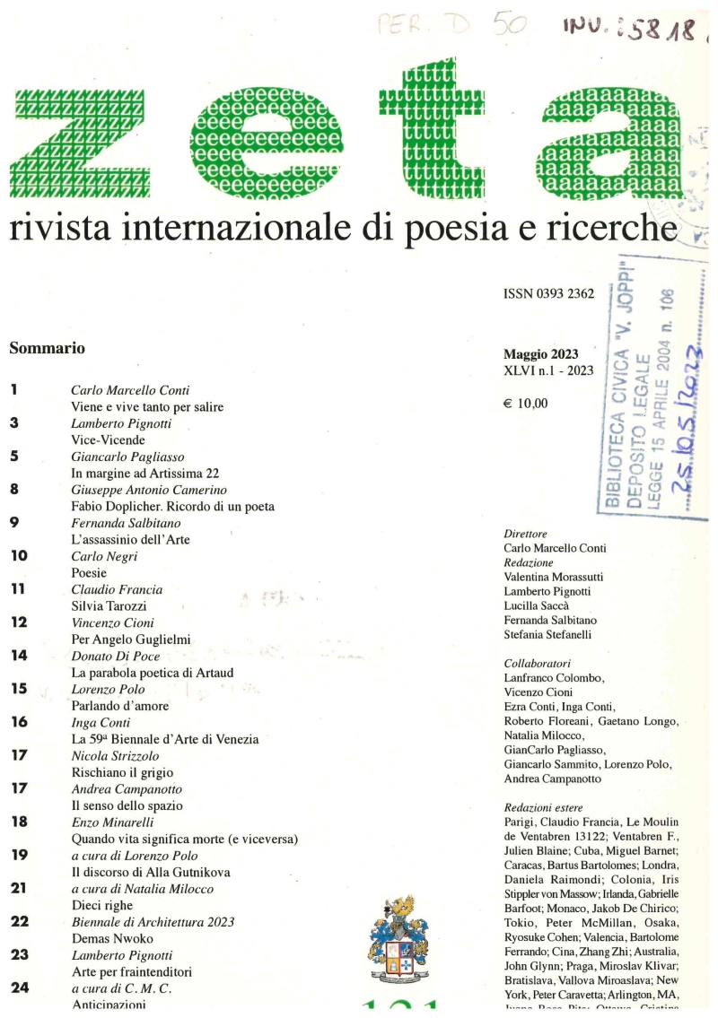 Copertina  Zeta : rivista internazionale di poesia